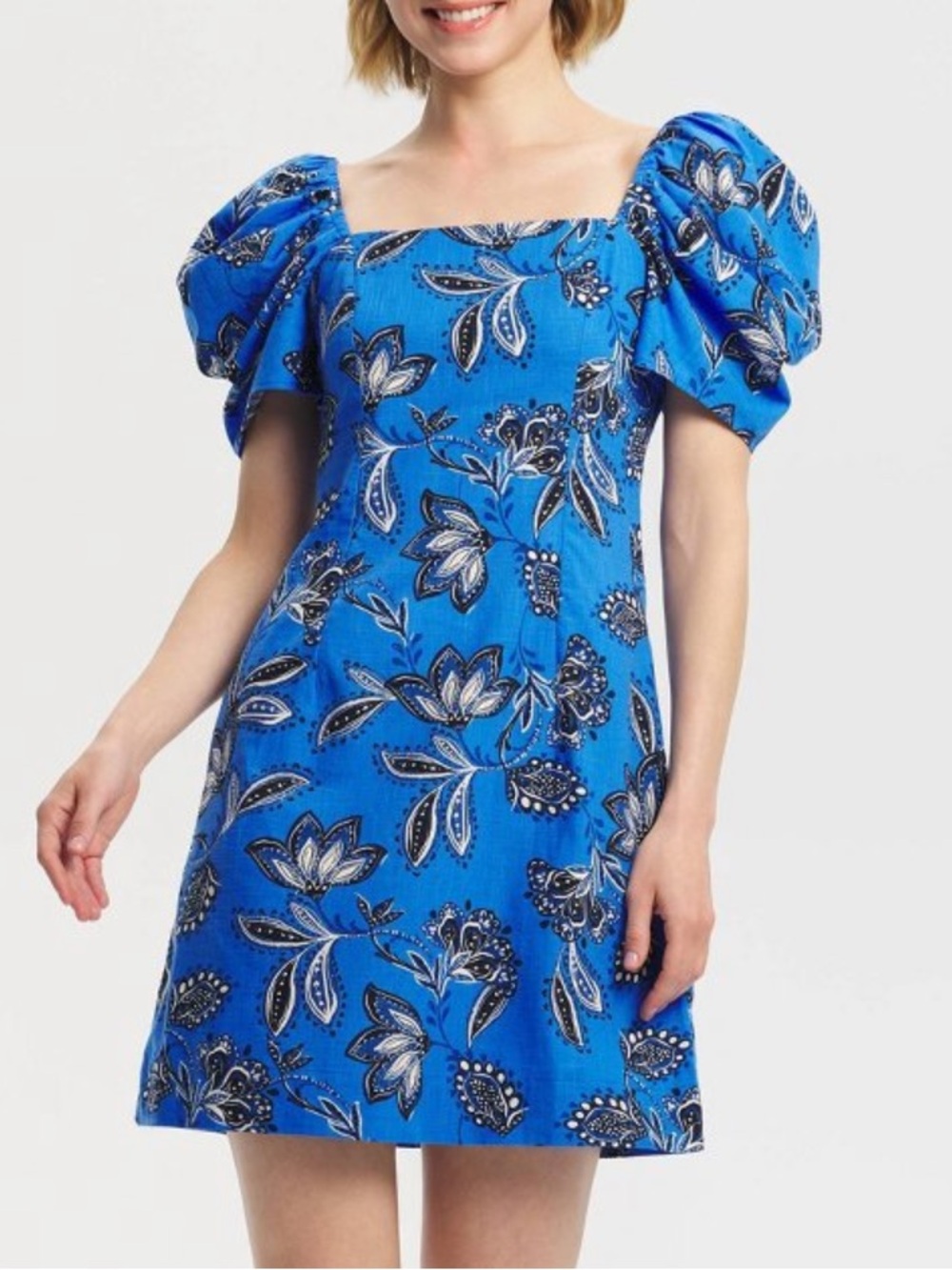 A new day puff short sleeve mini babydoll blue floral dress NWT x